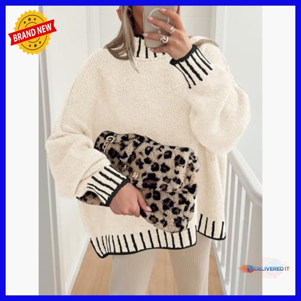 Oversized Chunky Knit Pullover Sweater Long Sleeve Mock Neck Winter Top - Picture 2 of 7